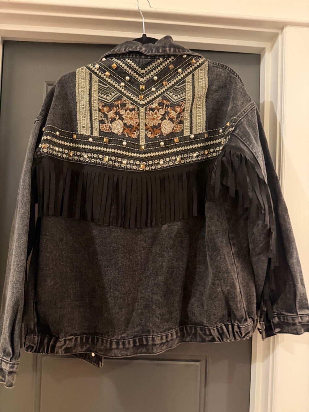 Studded Black Washed Denim Jacket